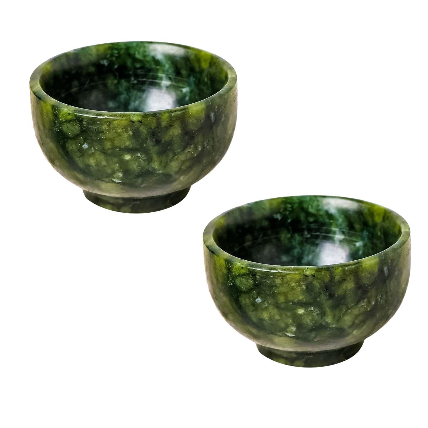 Runyangshi 2PCS Natural Jade Tea Cup Set Green Jade Healing Crystal Water Cup Hand Carved Bowl Gongfu Tea Set Reiki Meditation Home Decor Gift (atrovirens)