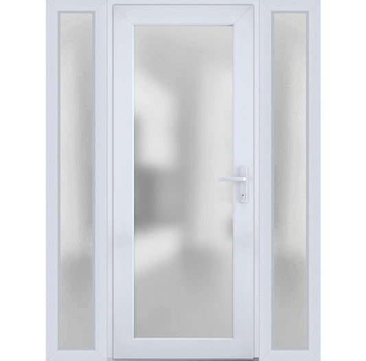 VDOMDOORS Front Exterior Prehung Fiberglass Door Frosted Glass/Manux 8102 White Silk / 2 Side Exterior Windows/Entrance Patio Garage-W12+30+12" x H80-Left-hand Inswing