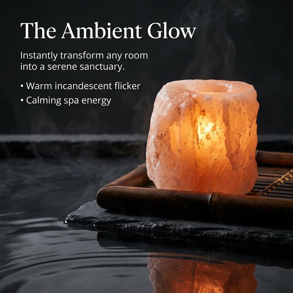 Deluxe Comfort Himalayan Salt Dual Tealight Candle Holder - Hand-Carved Natural Crystal Salt Lamp Glow, Soothing Warm Ambiance, Home Decor & Meditation Gift, Orange