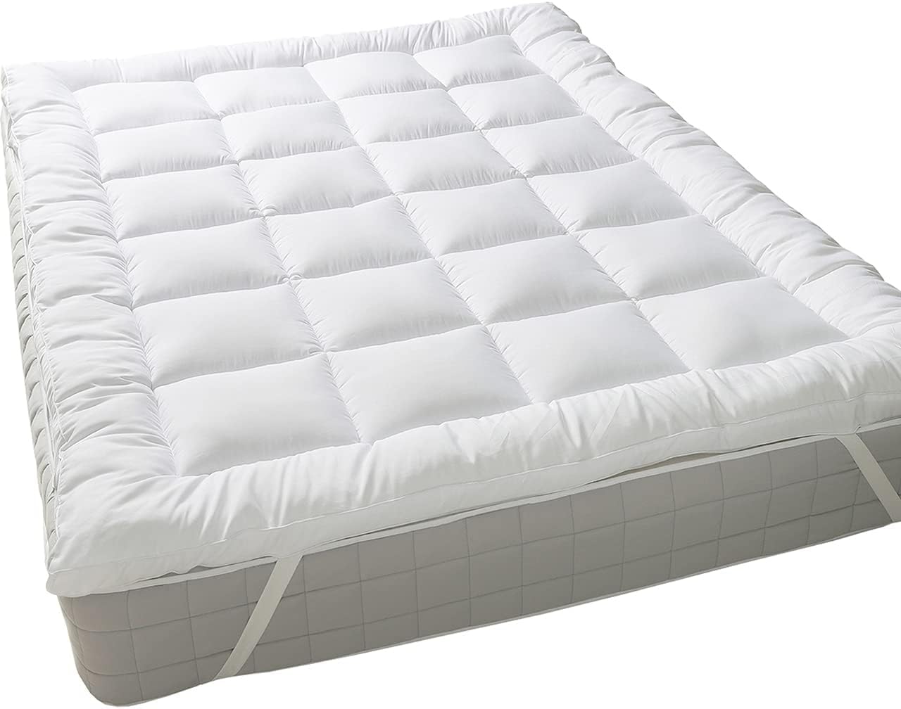Plush Topper, Viscose Derived from Bamboo, Filled Mattress Topper, 2 Inches Thick Hypoallergenic Overfilled Down Alternative Anchor Bands Mattress Topper, Soft Cotton Shell, California-King