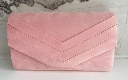 LeahWard Women's Faux Suede Leather Clutch Bag Wedding Bridal Prom Handbags 809 (Pink)