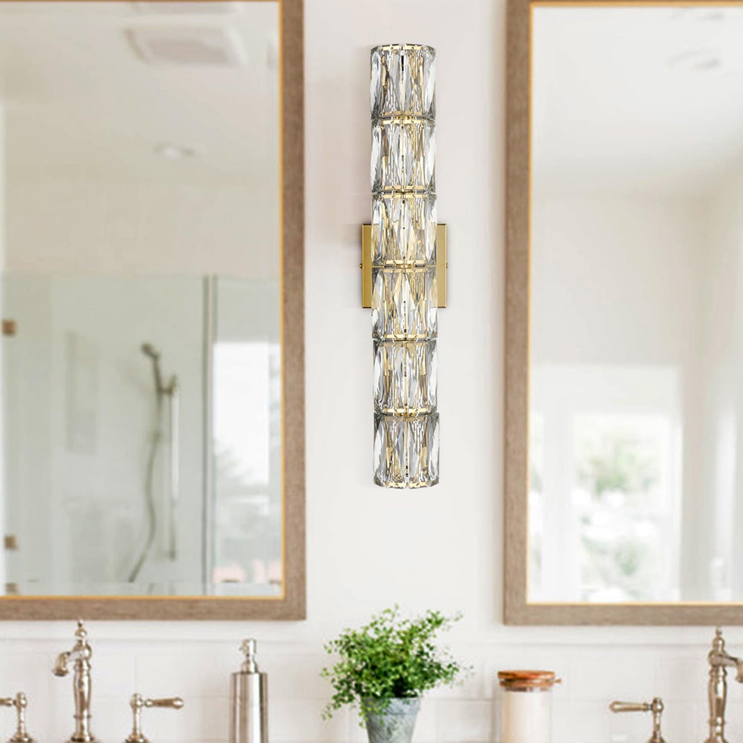 SAMTEEN 24-Inch Crystal Wall Sconce Gold Sconces Wall Lighting Mid-Century Modern 6-Light Luxury Brass Glass Wall Light Fixture for Bedroom Hallway Bathroom Vanity Light Fixtures