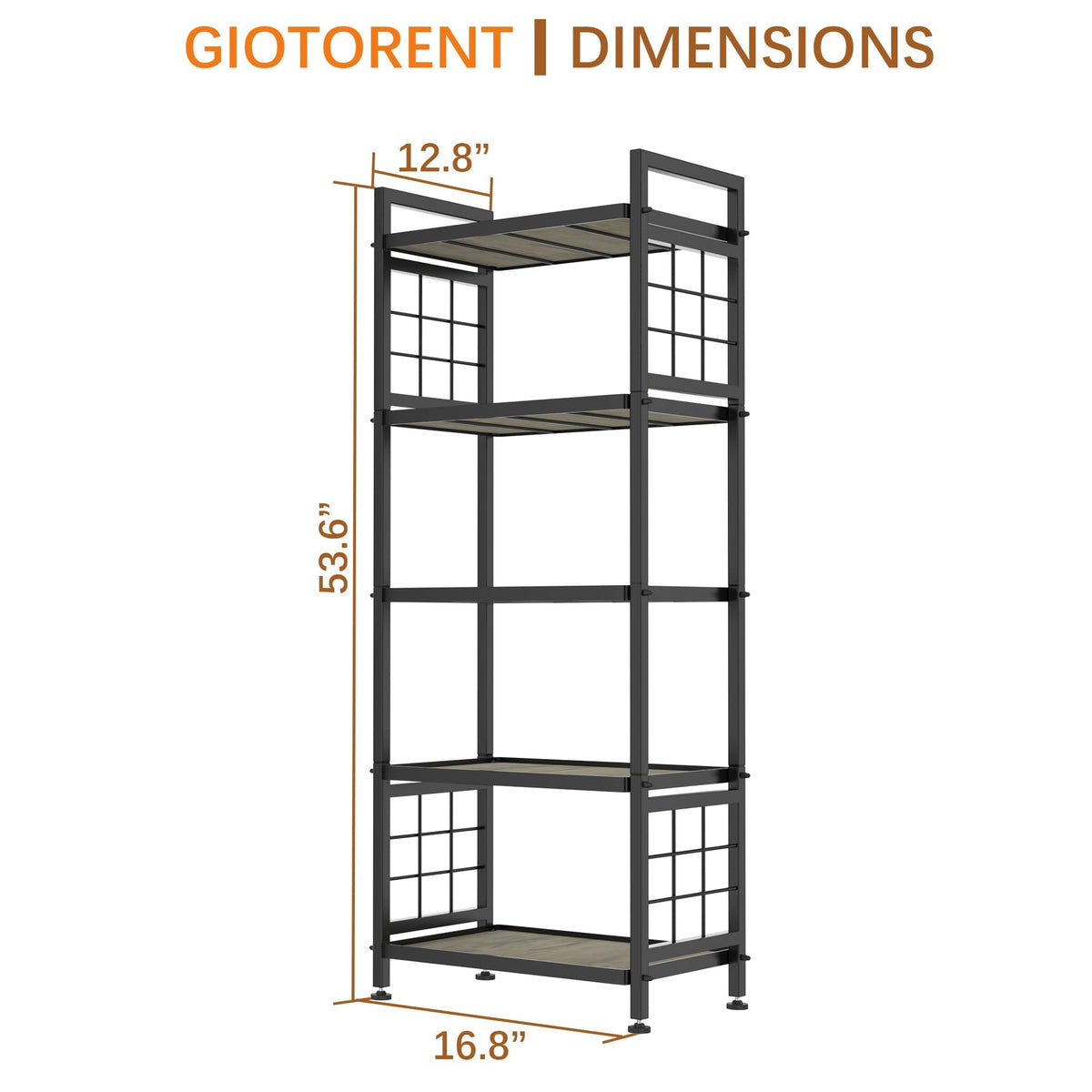 GIOTORENT 5-Tier Pantry Shelves with Wooden Boards, Heavy Duty Storage Shelves & Book Shelf, Adjustable Metal Shelving Unit for Kitchen Bathroom Laundry Organizer, Sturdy Rust-Resistant, Black