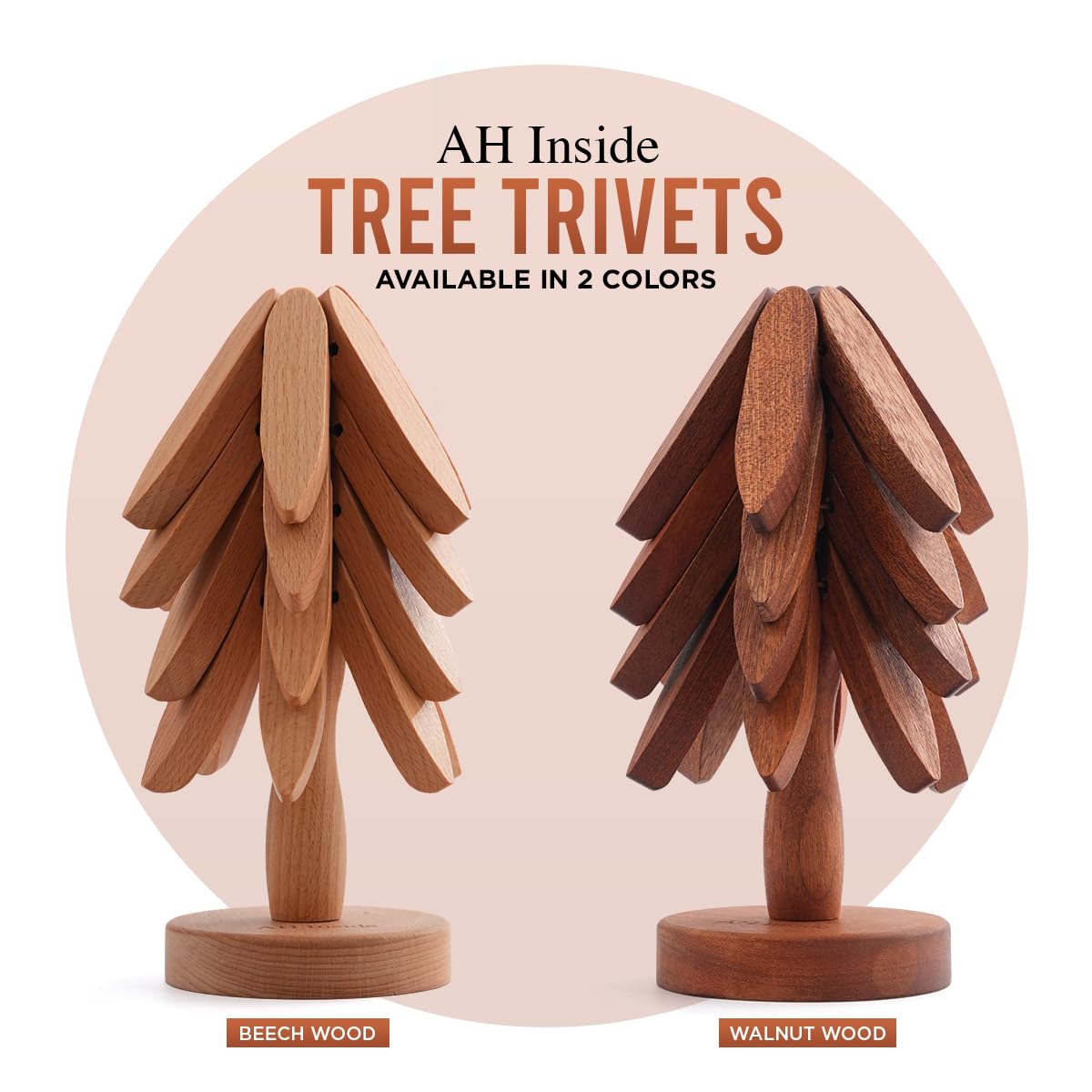 AH Inside Wooden Tree Trivet Set of 4 – Wood Trivets for Hot Dishes, Natural Wooden Pot Holders, Tree Coasters, Heat-Resistant Kitchen & Dining Decor.