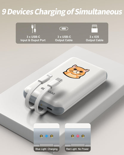 GOODaaa Portable Charger, 3-Pack 10000mAh Slim Power Bank Built in Cables, 3 Outputs 1 Inputs Family Power Hub for All Mobile Devices, Charging Station Set Includes 180 DlY Stickers, for Home,Office