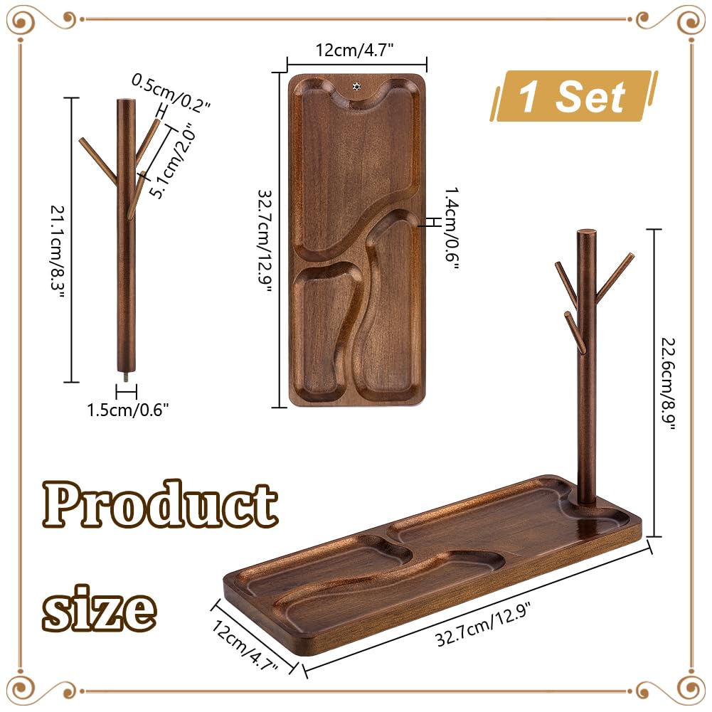 PH PandaHall Wood Key Tray for Entryway Table Key Holder Jewelry Tray for Home Decorations with Hanging Organizer Ring Bracelet Stand Tray for Watch Glasses Phone12.9x4.7x8.9 Inches, Brown
