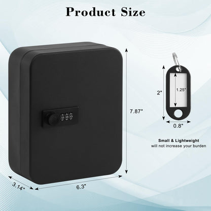 KYODOLED 20 Key Storage Lock Box with Code, Key Cabinet Organizer Wall Mount with Combination Lock, Hooks & Labels for Home, Office & Rental Properties, 7.87 x 6.3 x 3.14 in, Black