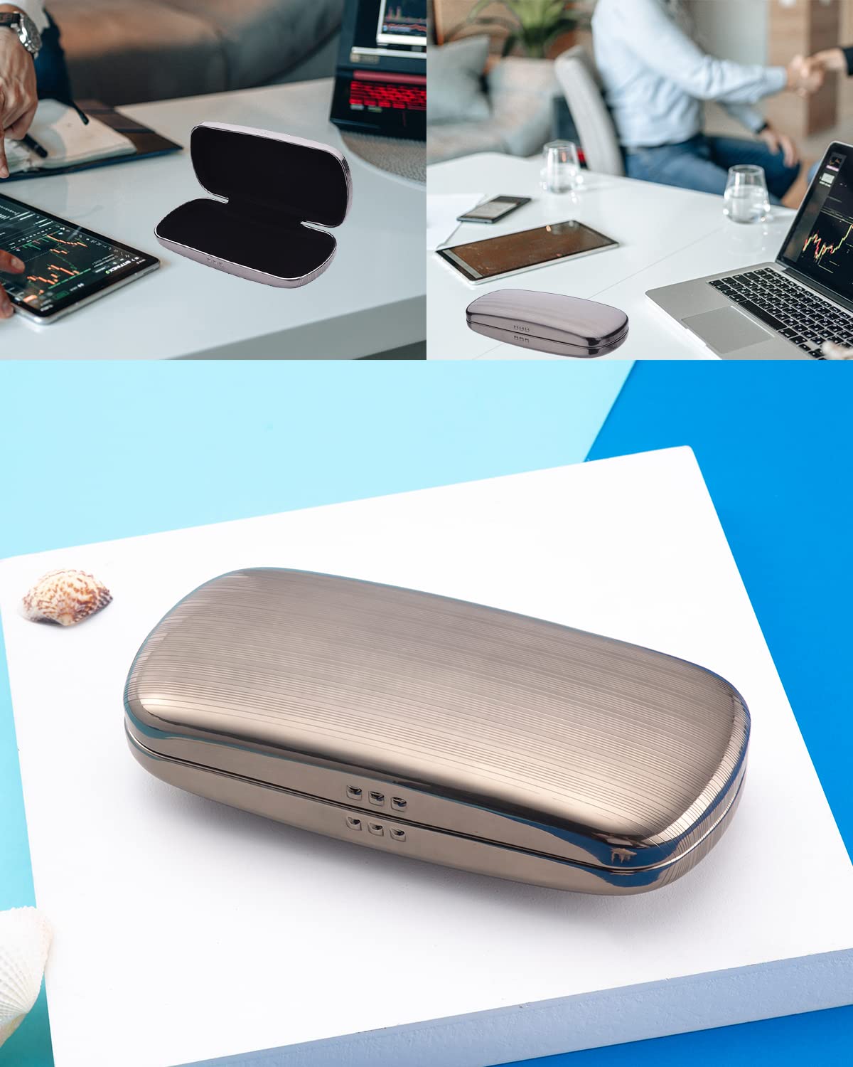 Philley Sunglasses Case Striped Aluminum Hard Shell Metal Spectacles Box Eyeglasses Case for Women & Men(Grey)