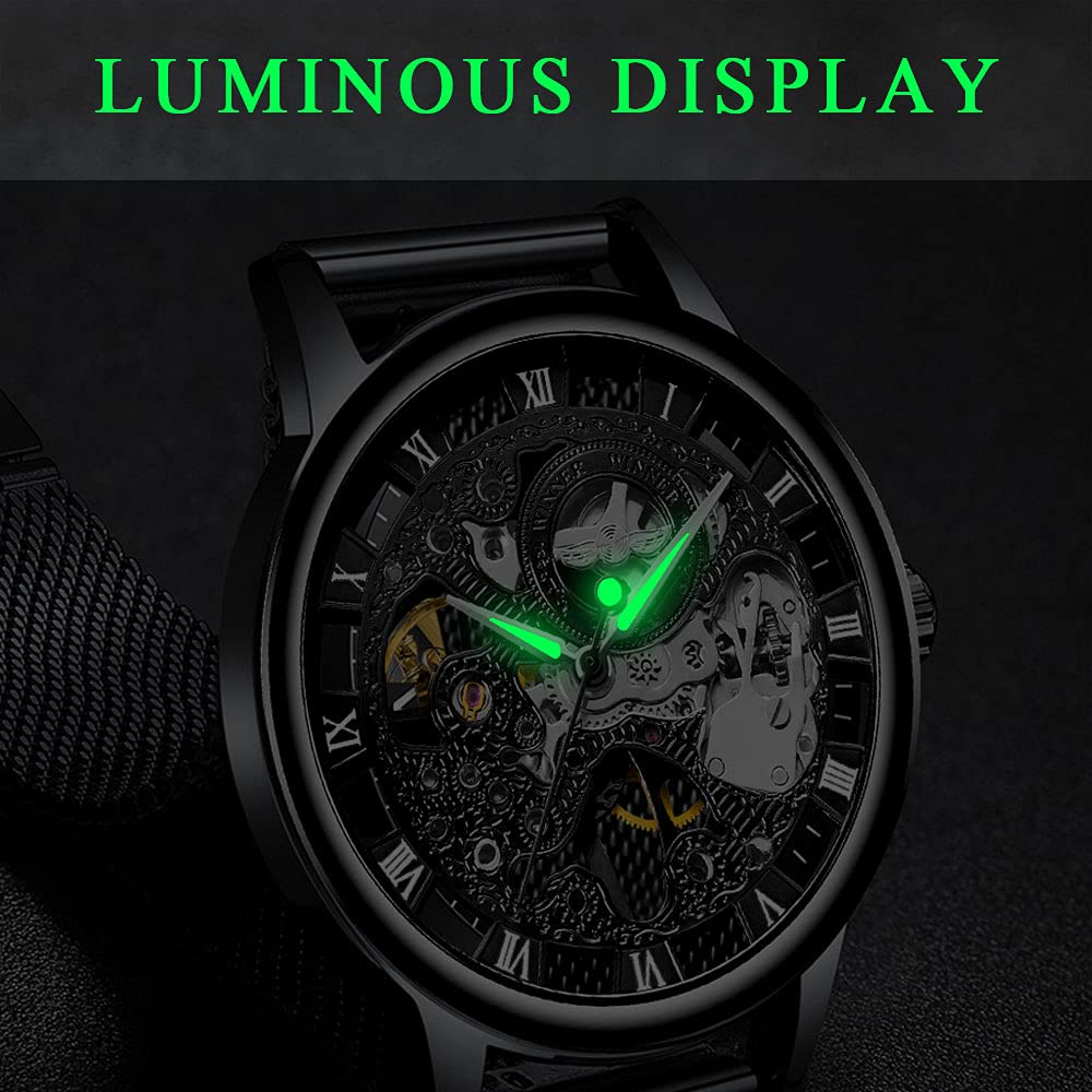 Whodoit Men's Mesh Strap Mechanical Skeleton Watch