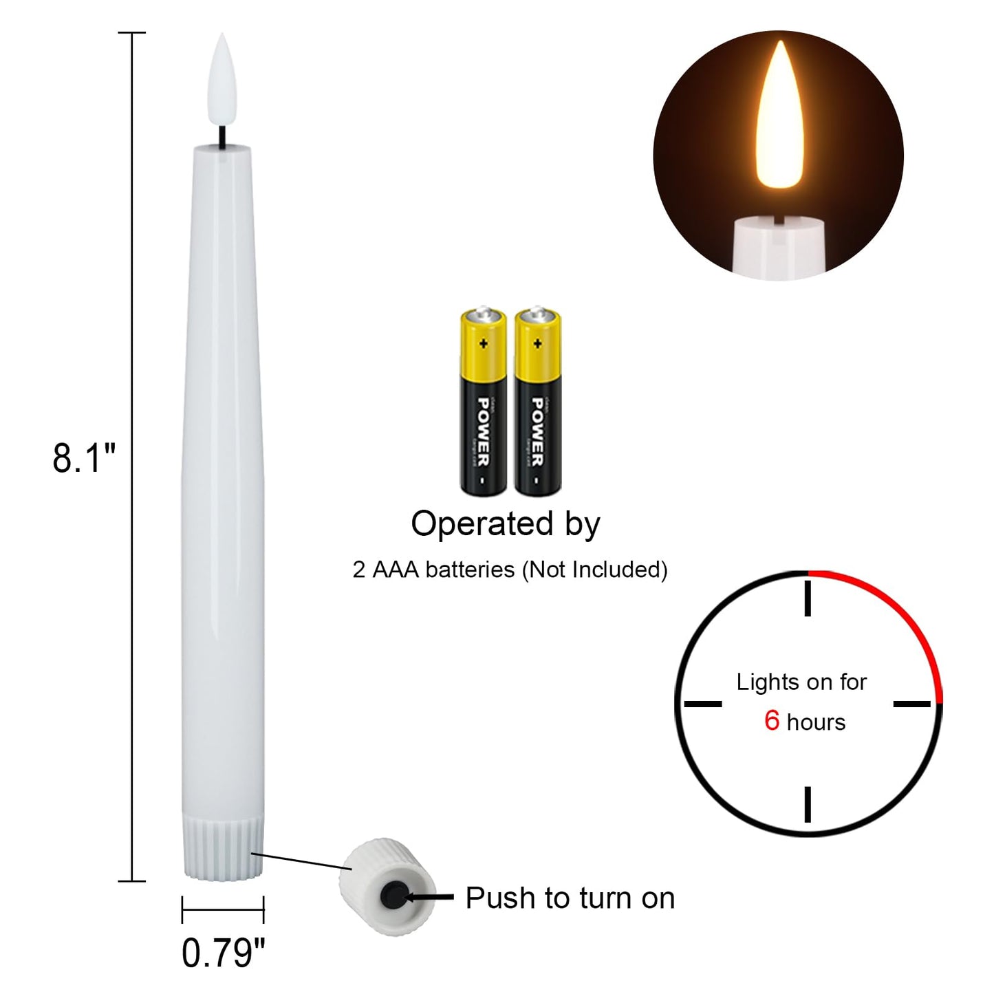 KunSwenn Flameless Taper Candles, Real Wax Flickering Taper Candles Battery Operated with 6H Timer, 4 Pcs White LED Flameless Candlesticks for Halloween Christmas Holiday Wedding Decor