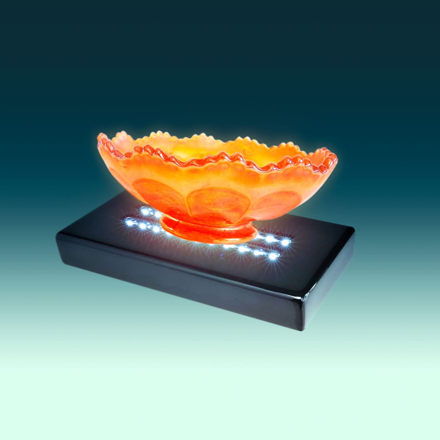 ASENTE 20 LED Lighted Base for Glass Art - Rectangular Satin Matte Black White Light Stand Base for 3D Art Glass, Room Decor and Gemstones and Crystals - AC/USB Adapter Powered (Black)