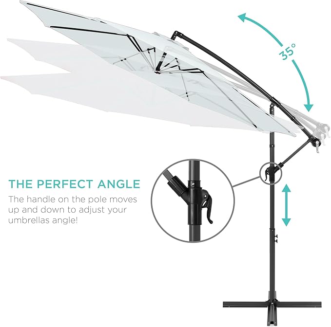 Best Choice Products 10ft Offset Cantilever Hanging Market Patio Umbrella, 8 Sturdy Ribs, Easy Adjustment - Baby Blue