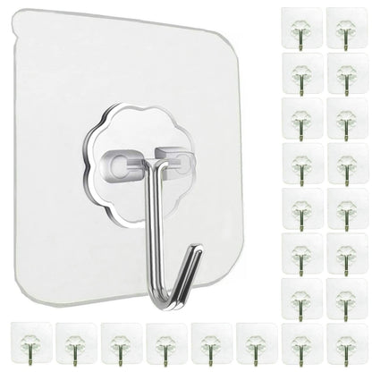 Jwxstore 24 Pack Self Adhesive Hooks Heavy Duty - 33lb Max, Transparent, Waterproof, Sticky Wall Hooks for Keys, Bathroom, Shower, Outdoor, Kitchen, Door, Home Improvement, Utility Hooks