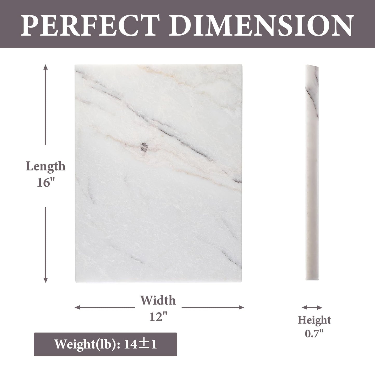 Koville Marble Cutting Board for Kitchen, 16x12 Inches Large Marble Slab Cheese Board, Rectangular Serving Board for Baking Charcuterie Pastry, Natural Stone Board for Countertop (Milas Lilac)