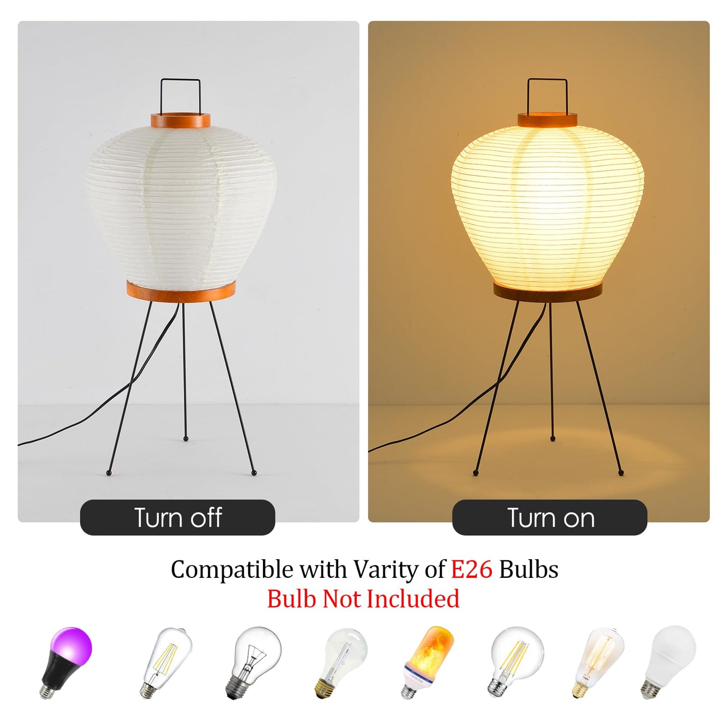 Teru Ji Kaikang 13" Rice Paper Floor Light,Nordic Design Rice Floor Lamp,Round Paper Lantern Bedside Light,Living Room Desk Lamp Bedrooms Paper Desktop Lamp