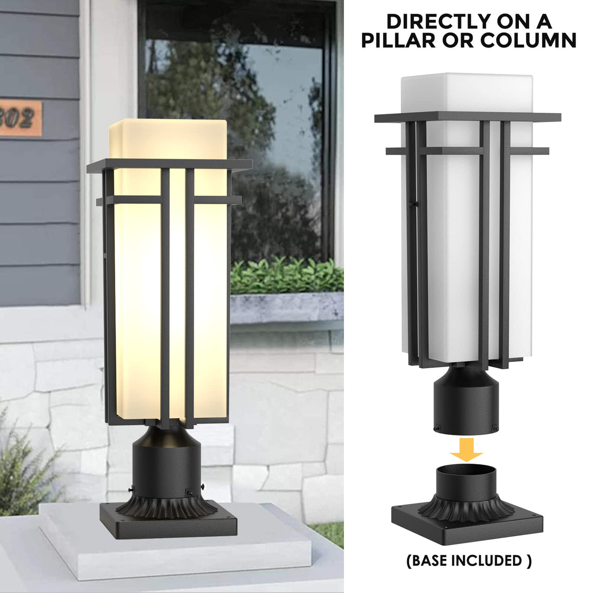 Yoenecea Outdoor Post Light Fixture - Aluminum Lamp Posts Outdoor Lighting, Outdoor Lightpost Lantern with 3-Inch Pier Mount Base Outside Pole Lighting for Porch Garnden (17.3''H, 1 pc)