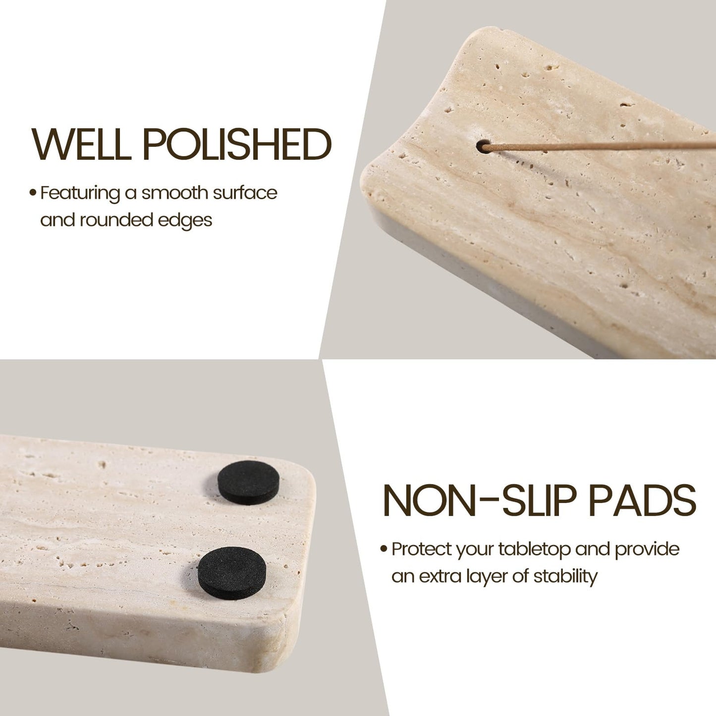 Koville Marble Incense Holder, Incense Holder for Sticks, Incense Sticks Holder Ash Catcher for Meditation Yoga SPA, Natural Stone Incense Burner, Home Table Decor (Travertine)