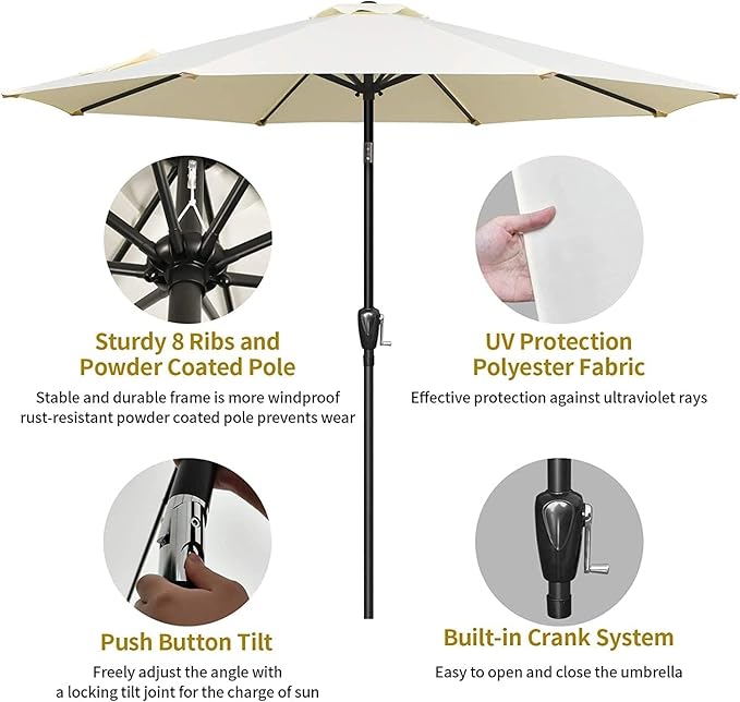 Simple Deluxe 9' Patio Umbrella Outdoor Table Market Yard Umbrella with Push Button Tilt/Crank