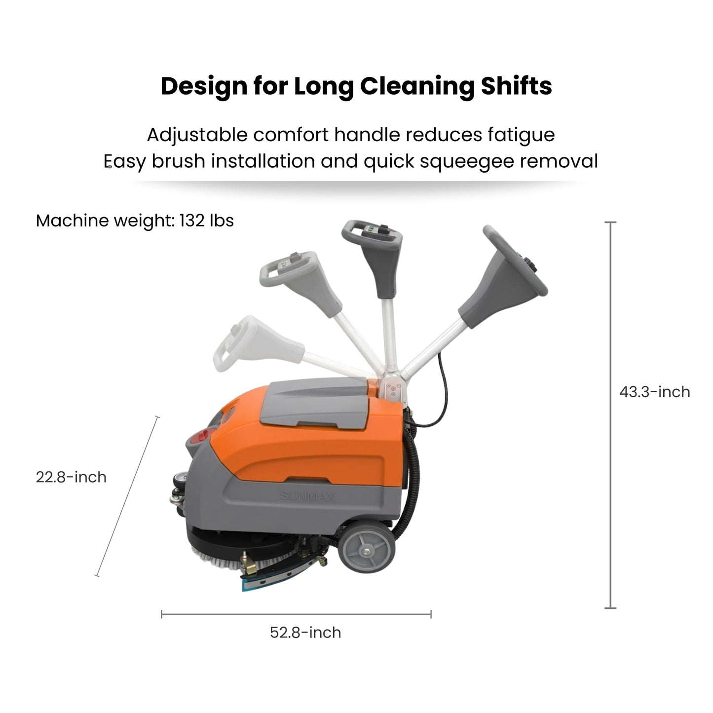 Sunmax RT35AC 17" Electric Walk-Behind Floor Scrubber, 7.9/9.2-Gal Dual Tank System, Orange/Gray, 26ft 110V Corded Commercial Floor Cleaning Machine