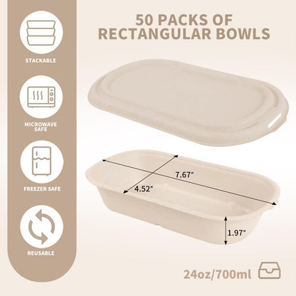 wonmain 50Pcs(24oz) disposable meal prep food containers with lids,microwaveable and freezable compostable, takeaway containers salad for food bowls and bento boxes.