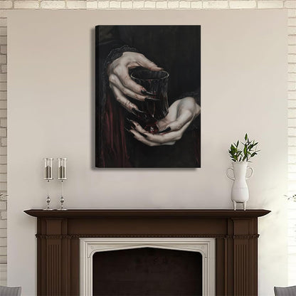 Gothic Canvas Wall Art Dark Academia Vampire Wall Decor Pictures Clawed Hands Dracula Painting Artwork Moody Witchy Spooky Occult Poster Print for Bedroom Office home Decoration 12x16in