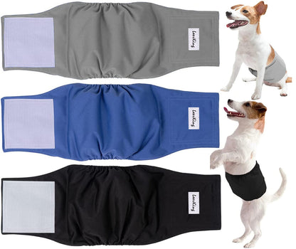 LeerKing Leakproof Dog Diapers 3 Pack Reusable Male Dog Belly Bands Nappies for Incontinence,L