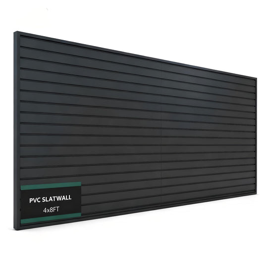 VDTEB Slat Wall Paneling 4x8 ft Garage Organizer Storage System - Heavy Duty PVC Slatwall Panels for Garage Organizer Product, PVC Wall Mounted Tool Storage Slate Board for Home and Workshop（Black）