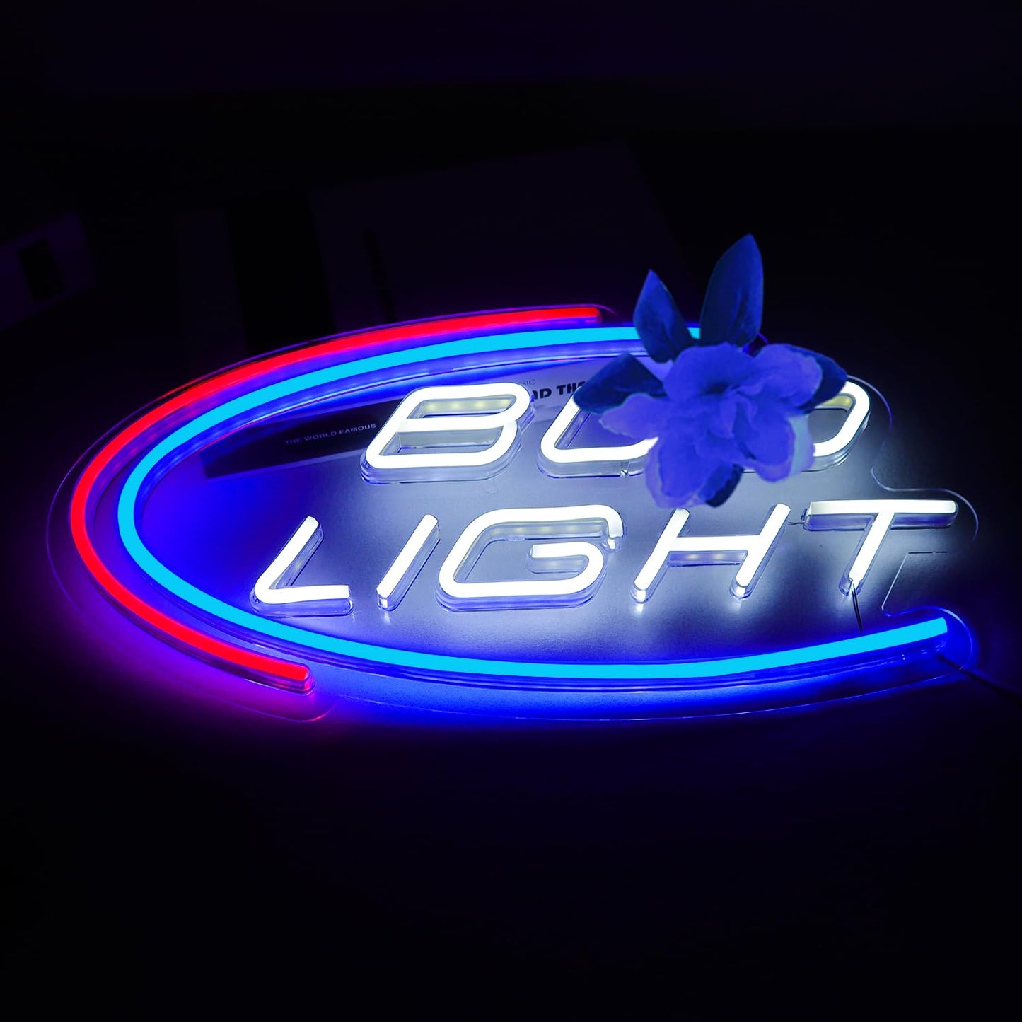 JFLLamp Crs LIGHT Neon Signs for Wall Decor Neon Lights for Bedroom Led Signs Suitable for Man Cave Bar Pub Restaurant Christmas Birthday Party Gift Led Art Wall Decorative Crs Light Bar Sign, 5V Usb Power, 17*11 Inch(Azure+red+white）