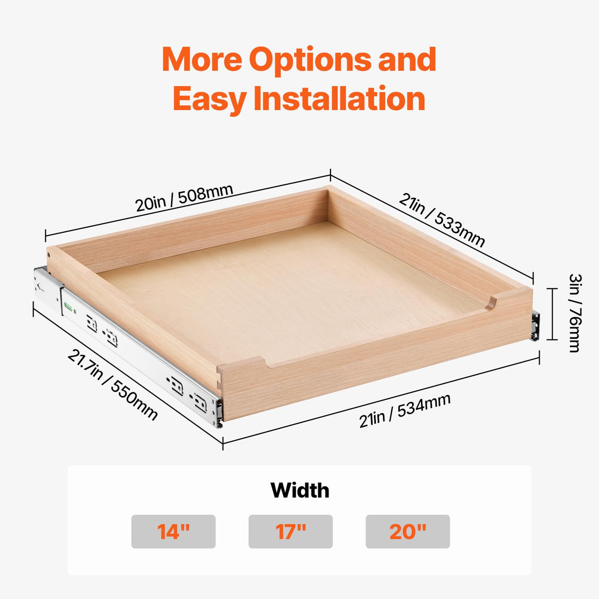 VEVOR Pull Out Cabinet Organizer, 20"W x 21"D Cabinet Drawer, Soft Close Slide out Shelf, Heavy-Duty Sliding Wood Drawer, Bottom Mount Size（20.5"W x 23"D）and Side Mount Size（21"W x 23"D）