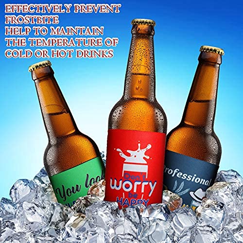 Can Cooler Sleeve for Beer Funny Quotes Insulated Neoprene Drink Cooler Sleeves Collapsible Drink Holder for Beverages Wine Cans Bottles BBQs Party Favors(8 Pcs,4.9 x 3.7 Inch)