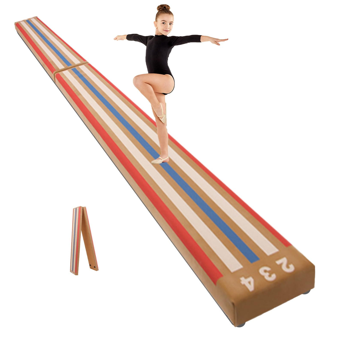 Jernoy 8 FT Folding Beam Gymnastics, Non-Slip Floor Balance Beam with Laser Guide for Kids, Beginners & Professional | Home, School, Gym Training Equipment