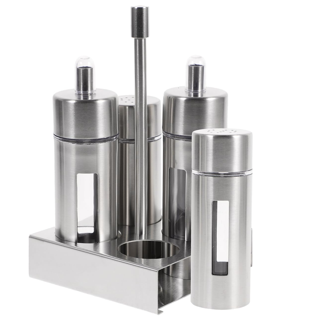 YARNOW Seasoning Bottle Set with Base Stand Removable Stainless Steel Salt Pepper Vinegar Oil Dispensers for Kitchen Countertop Organization