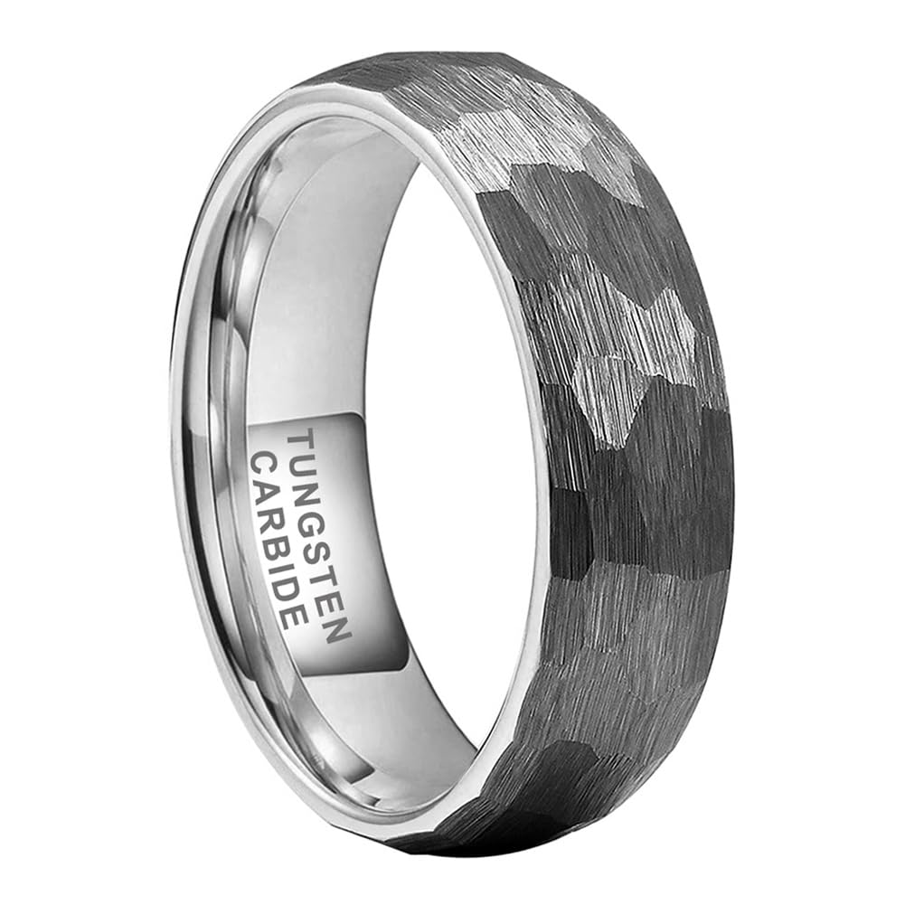 TUTISS 6mm Hammered Tungsten Rings for Men Women Fashion Engagement Wedding Bands Domed Matte Finish Comfort Fit Size 9.5