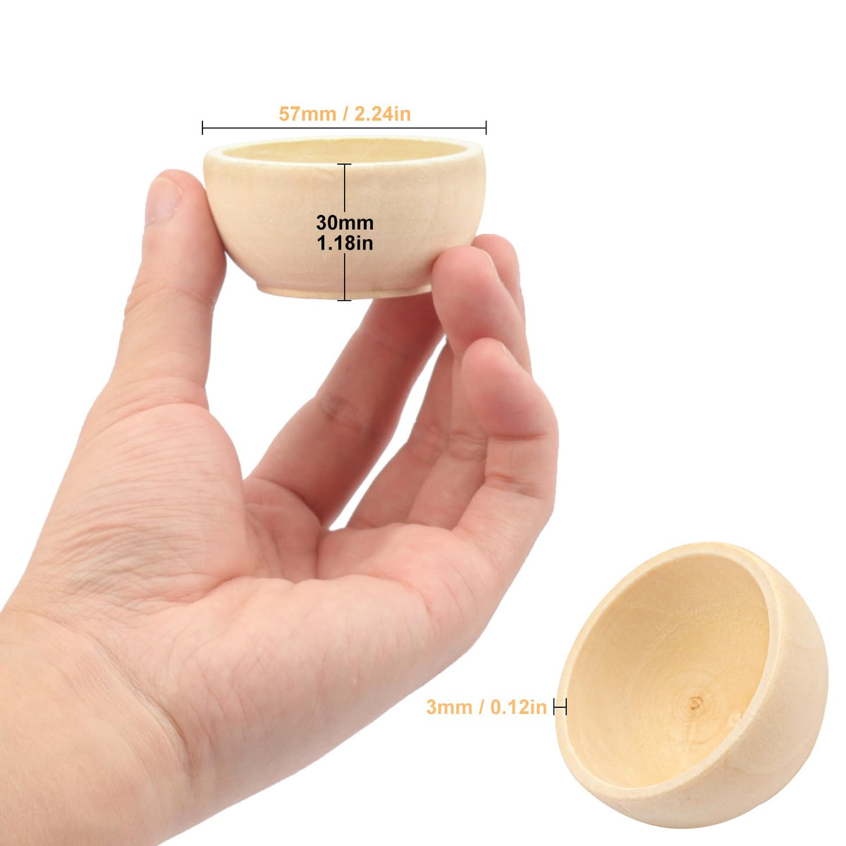 Yiksonyo 50 Pack 2.2inch 1.5 oz Wooden Pinch Bowls, Mini Round Wood Bowls, Unfinished Wooden Bowl for Crafts, DIY Projects, Serving Sauces, Condiments, Dips, and More(1.2 x 2.2 Inches)