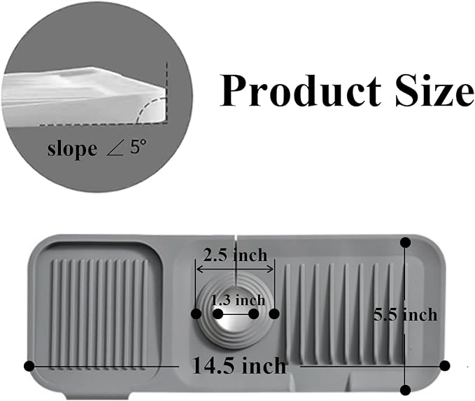Kitchen Sink Splash Guard, Silicone Faucet Handle Drip Catcher Tray, Fit