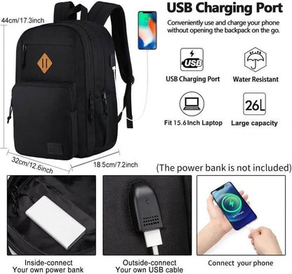 KEOFID Classic Travel backpack for Men and Women, Anti theft Laptop backpack with USB Charging Port for College, Business(Black)