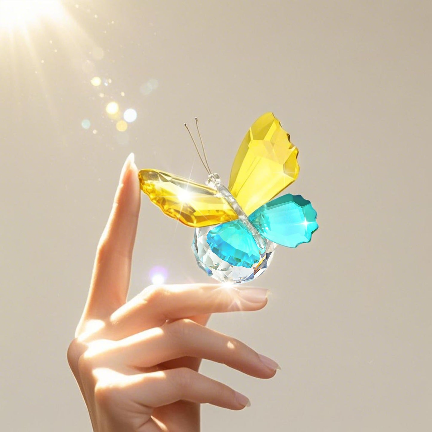 H&D HYALINE & DORA Crystal Butterfly Figurines Gifts for Women, Flying Butterfly Collectible Figurines Paperweights for Tabletop Home Decor (Yellow & Cyan-Blue)