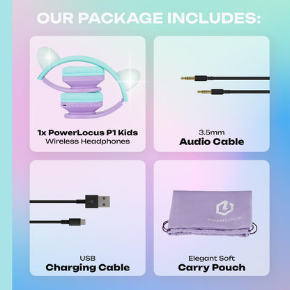 PowerLocus Bluetooth Headphones for Kids, Wireless Foldable Headphones Over Ear, Headphone with Microphone, 85DB Volume Limit, Wireless and Wired Headset with Micro SD, FM for Cellphones, Tablets, PC
