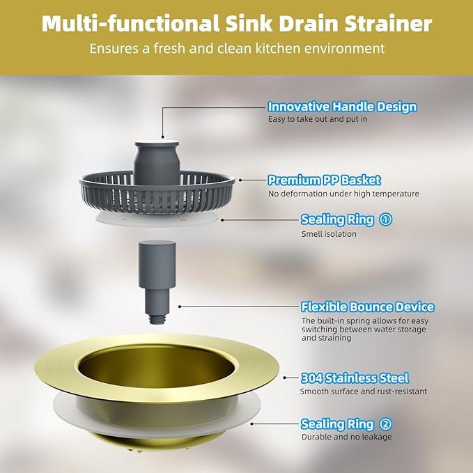 Hibbent 2 Pack Upgraded 3 in 1 Kitchen Sink Drain Strainer and Stopper Combo