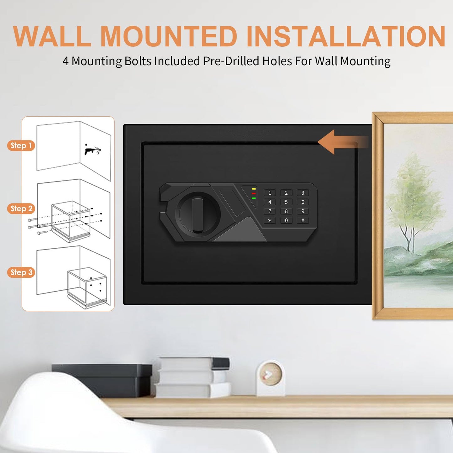 1.2 Cub Small Fireproof Safes for Home Use, Digital Home Safe Fireproof Waterproof with Programmable Keypad, Spare Keys and Removable Shelf, Fire Safe Box for Money Medicines Valuables