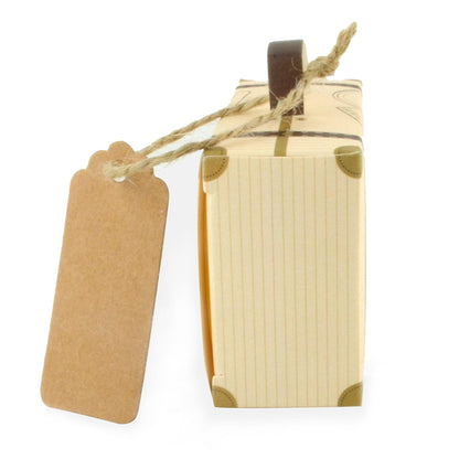 Faylapa 50pcs Suitcase Candy Boxes, Party Favor Candy Box, Vintage Kraft Paper Gift Bag for Travel Theme Party, Wedding, Birthday, Bridal Shower