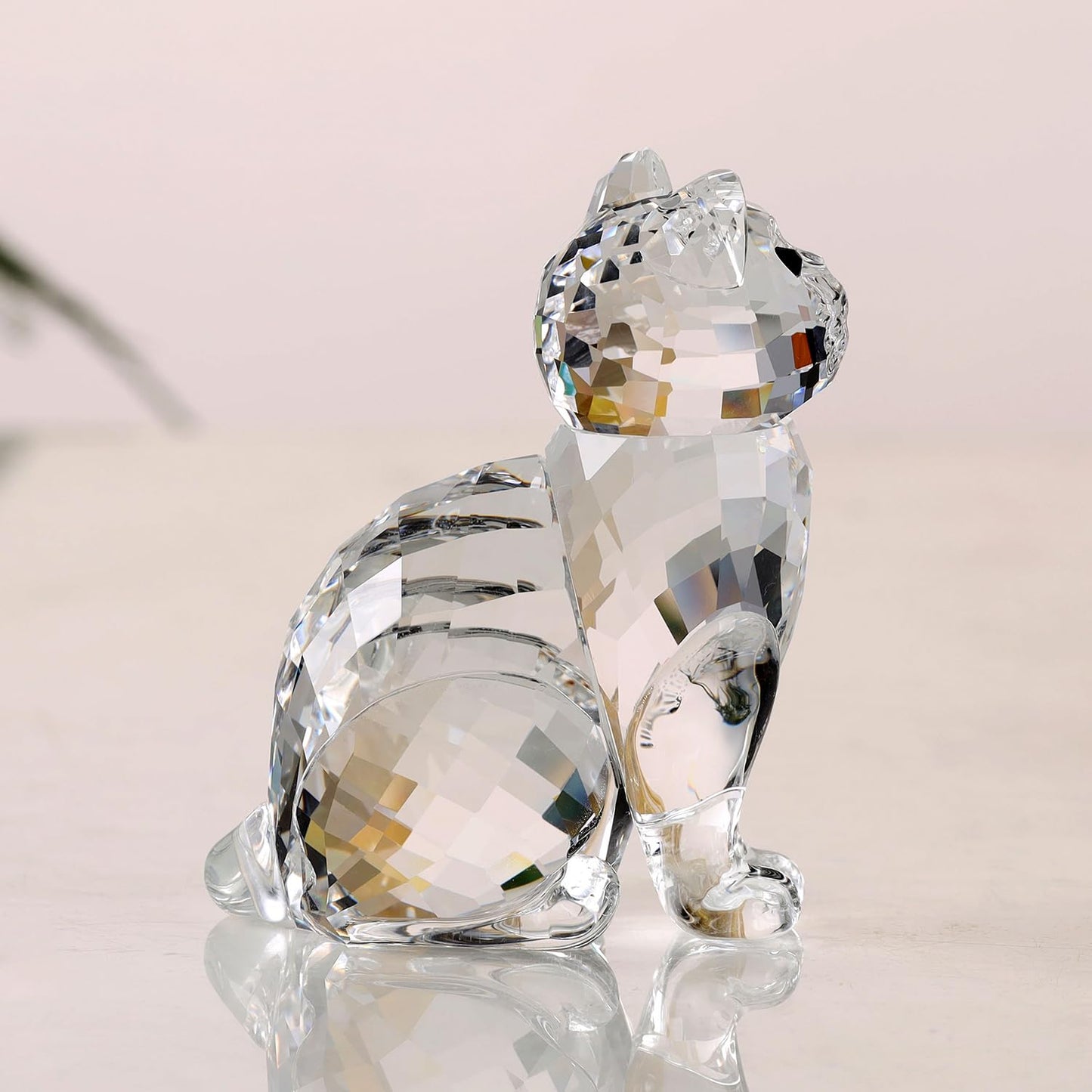 DOJOZ Crystal Cat Realistic Animal Kitten Art Figurine Collection Table top Ornament Statue Home Decor (White)