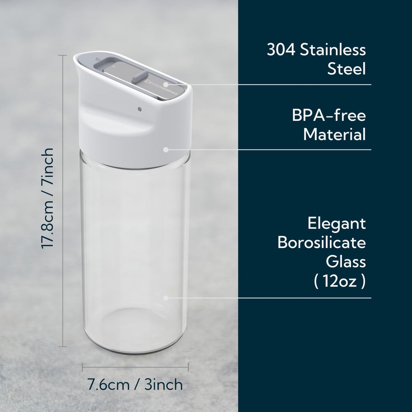 KITCHENDAO Glass Salad Dressing Shaker Bottle with Fresh-Keeping Lock Mechanism, Drip-free Spout, 12 oz Homemade Oil and Vinegar Salad Dressing Container Mixer Dispenser, Dishwasher Safe