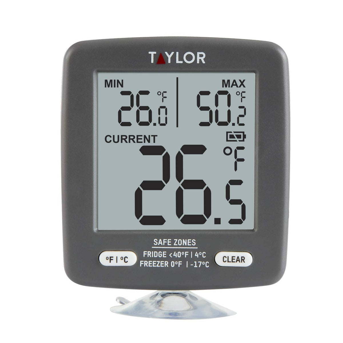 Taylor LCD Display Digital Kitchen Refrigerator/Freezer Kitchen Thermometer Min/Max on Display, 2 inch display, Gray, 1 Count (Pack of 1)
