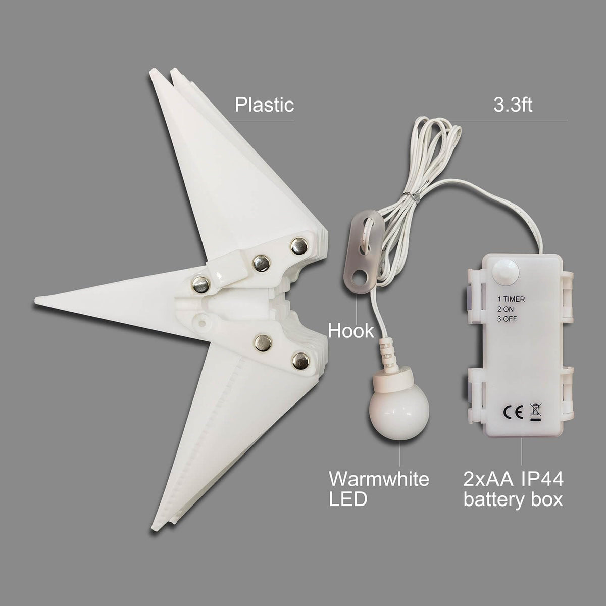 Leejec 9.4" Moravian Star Outdoor Light with Remote Control, Christmas Decorations, Indoor Hanging, Warm White LED Light, Battery Operated with Timer Function, 4-Pack, Tree, Ceiling, Balcony Décor
