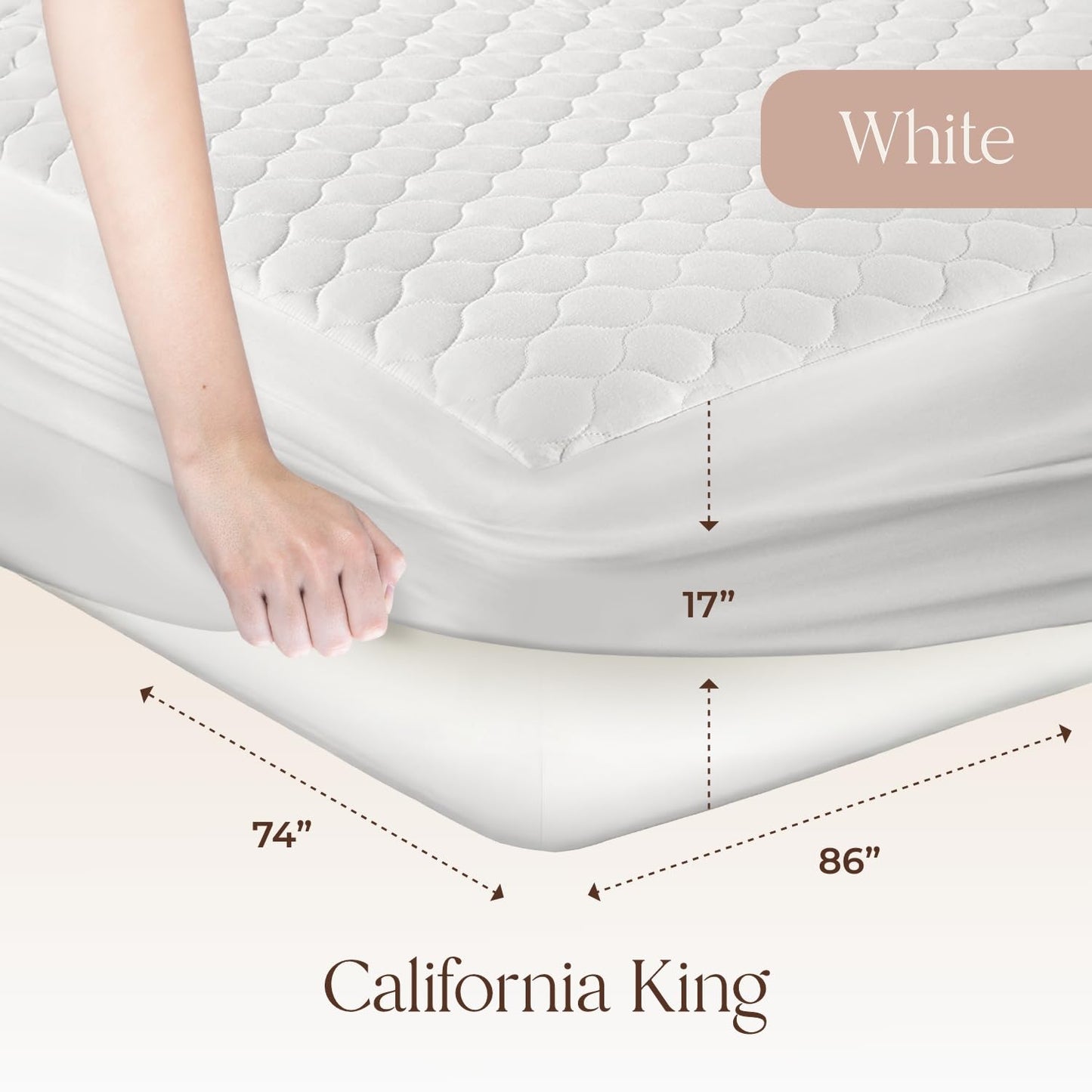 100% Cotton Organic Mattress Pad - Breathable & Cooling Mattress Protector Cal King - Premium 300GSM Quilted and Machine Washable - Fairtrade & GOTS Certified Bed Protector (White, Cal King)