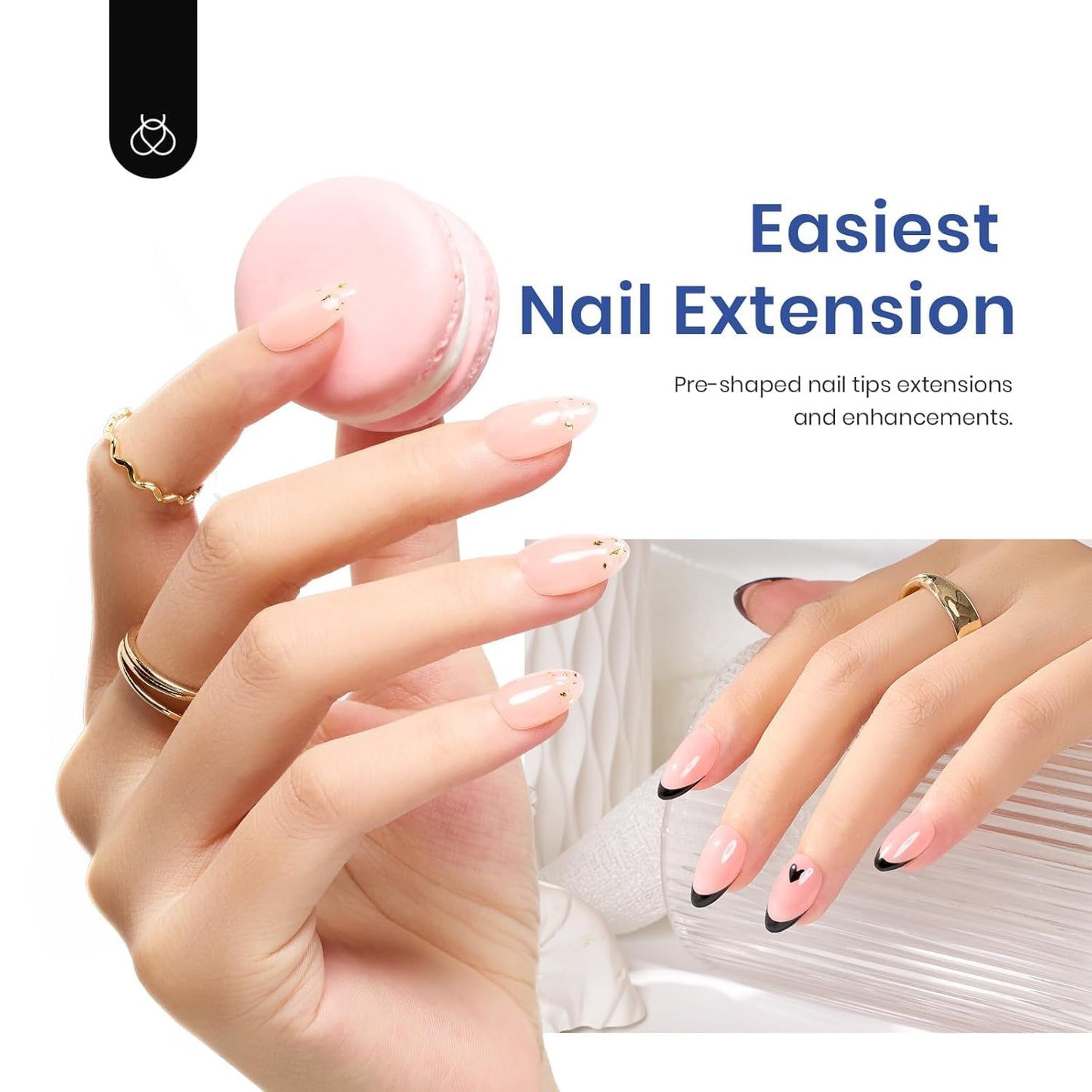 Beetles Gel Nail Extension Kit Almond Shape, Easy 9 in 1 Glue Uv Led Set Etch X Nail Tips Short Almond Half Matte Tips, Gift for Women & Girls, 504 pcs