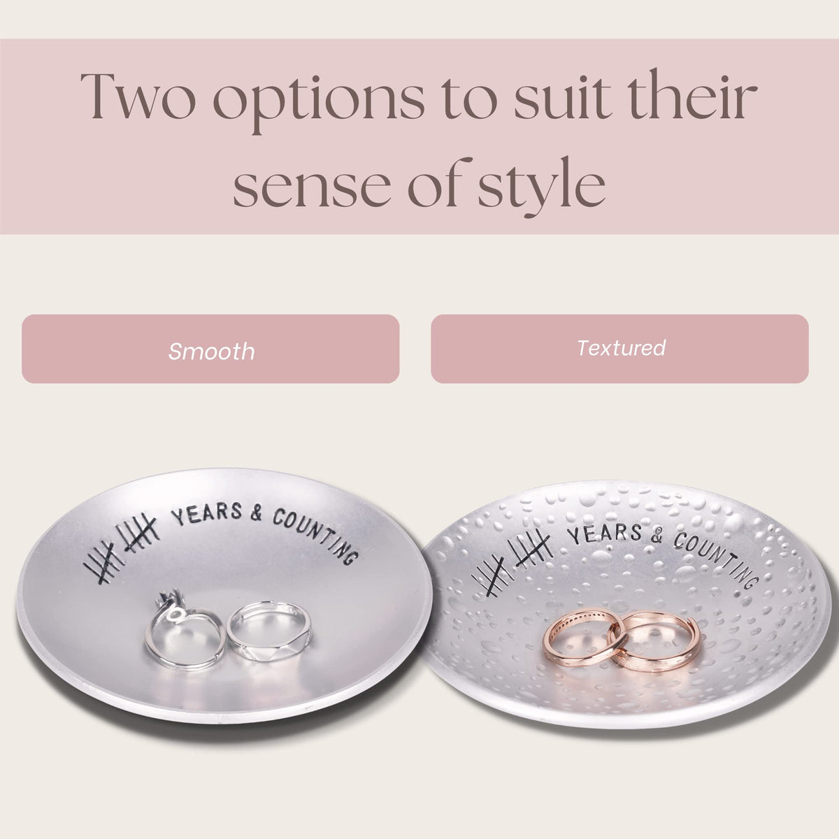 PureRejuva 10th Anniversary Tin Gifts – 4 In., Engraved, Aluminum Wedding Ring Holder Dish & Gift Box – 10 Year Wedding Gift for Him & 10 Year Anniversary for Her Textured Style