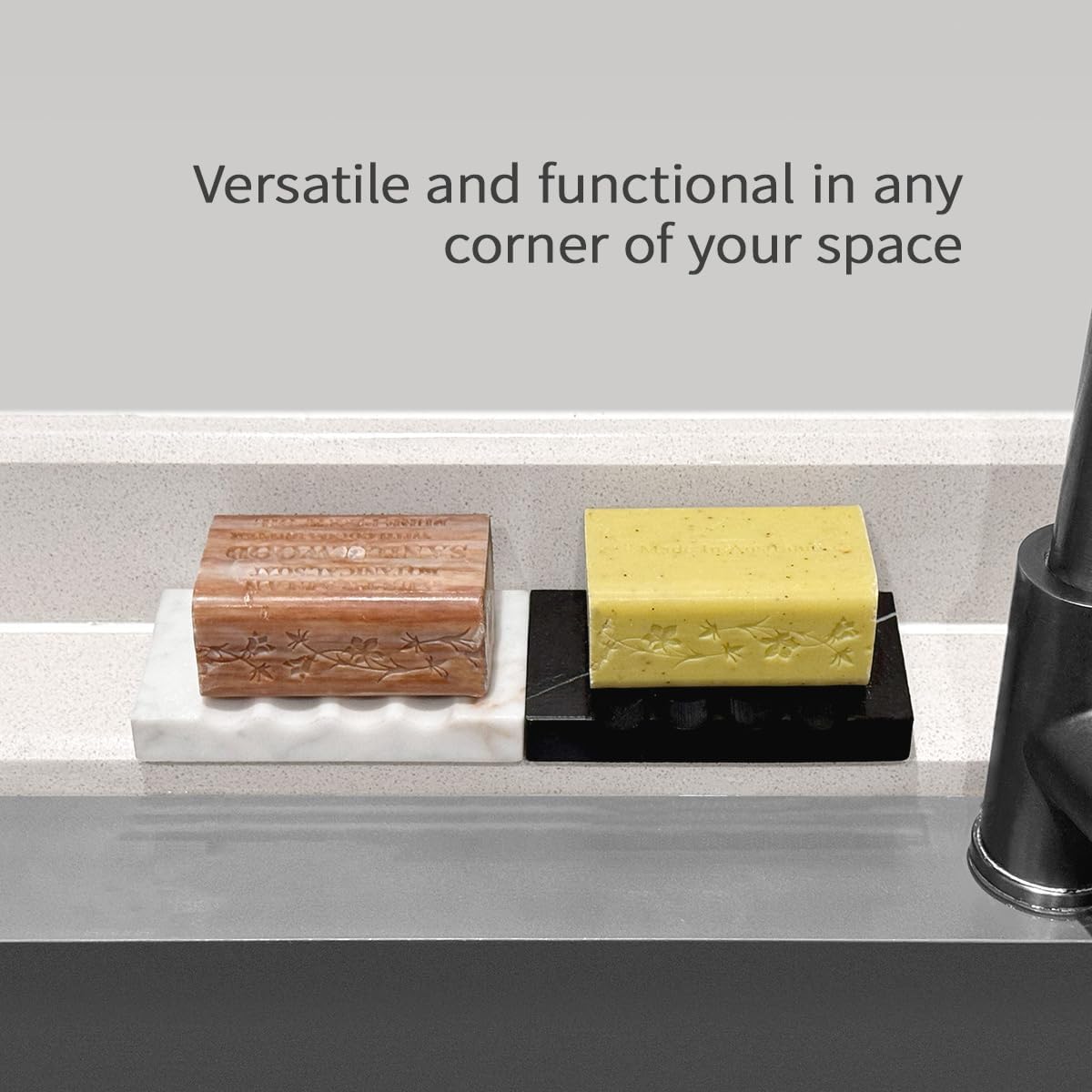WeDoDecor Real Marble Soap Dish for Shower Stone Tray Small Bar Soap Holder with Self Draining | Non-Slip, Luxury Bath Room Accessories (White)