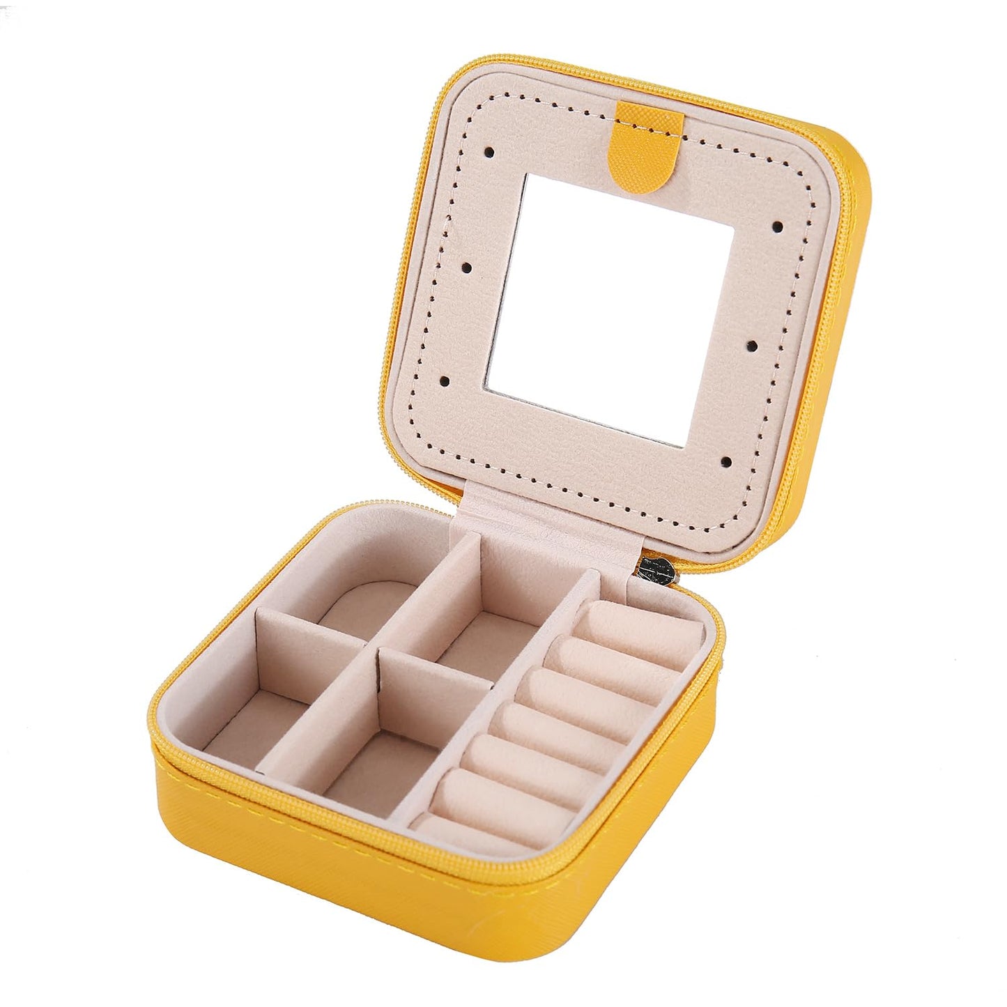 KElofoN Travel jewelry case Travel jewelry box Travel Jewelry Organizer Small Jewelry Organizer Box Gift for Girls Women with Mirror (Yellow)